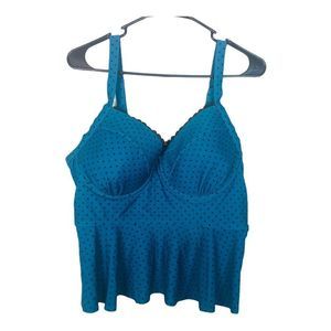 8949 Terra & Sky women's polka dot tankini full coverage sz 14W teal